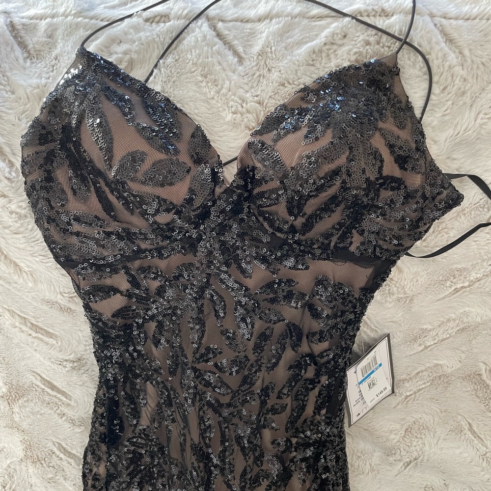 Glam Black Sequin Backless Dress